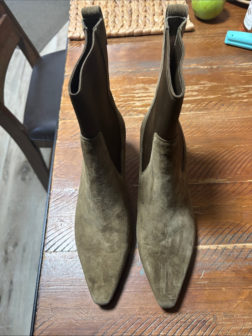 J. Crew Olive Suede Pointed Chelsea Booties size 9